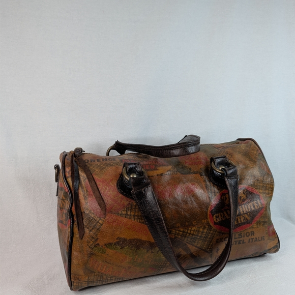 Maurizio Taiuti Vintage Italian Leather Hotel Label Bowler Bag Barrel Satchel - Picture 4 of 16